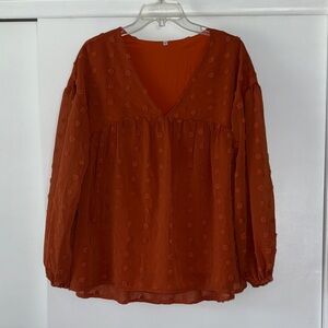 Burnt Orange V-Neck Blouse
